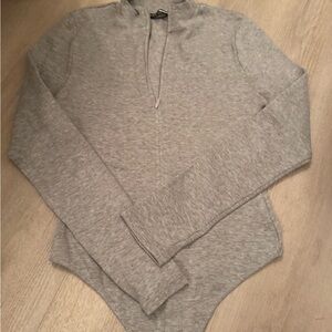 Fashion Nova Heather Gray Long Sleeve Bodysuit